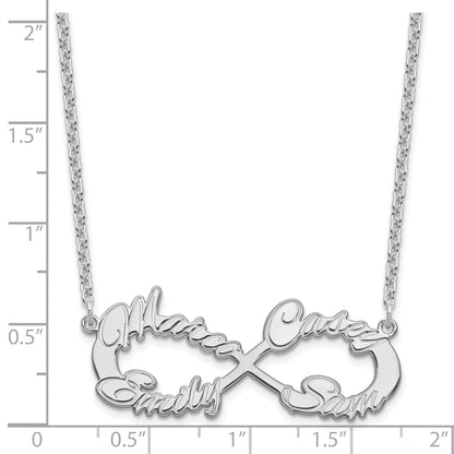 Sterling Silver Silver/Rhodium Plated 4 Name Infinity Necklace
