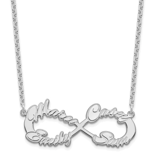 Sterling Silver Silver/Rhodium Plated 4 Name Infinity Necklace