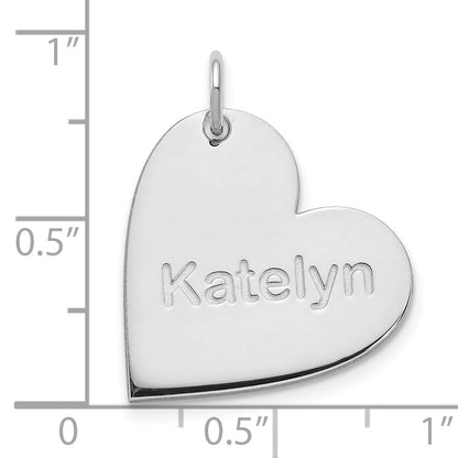 Sterling Silver Silver/Rhodium Plated Heart With Name Charm