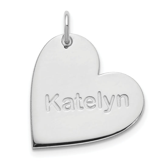 Sterling Silver Silver/Rhodium Plated Heart With Name Charm