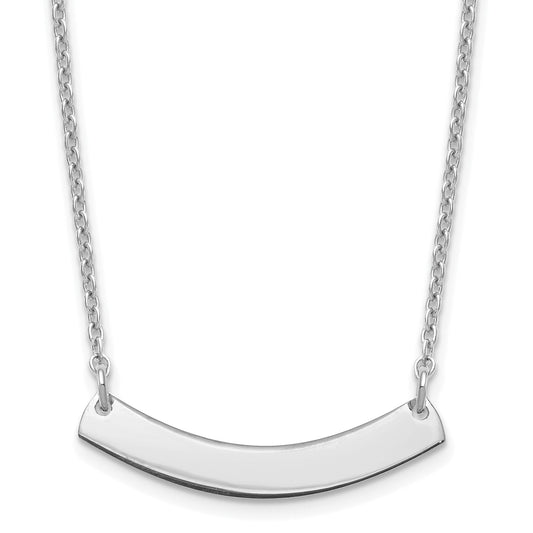 Sterling Silver Silver/Rhodium Plated Small Curved Blank Bar Necklace