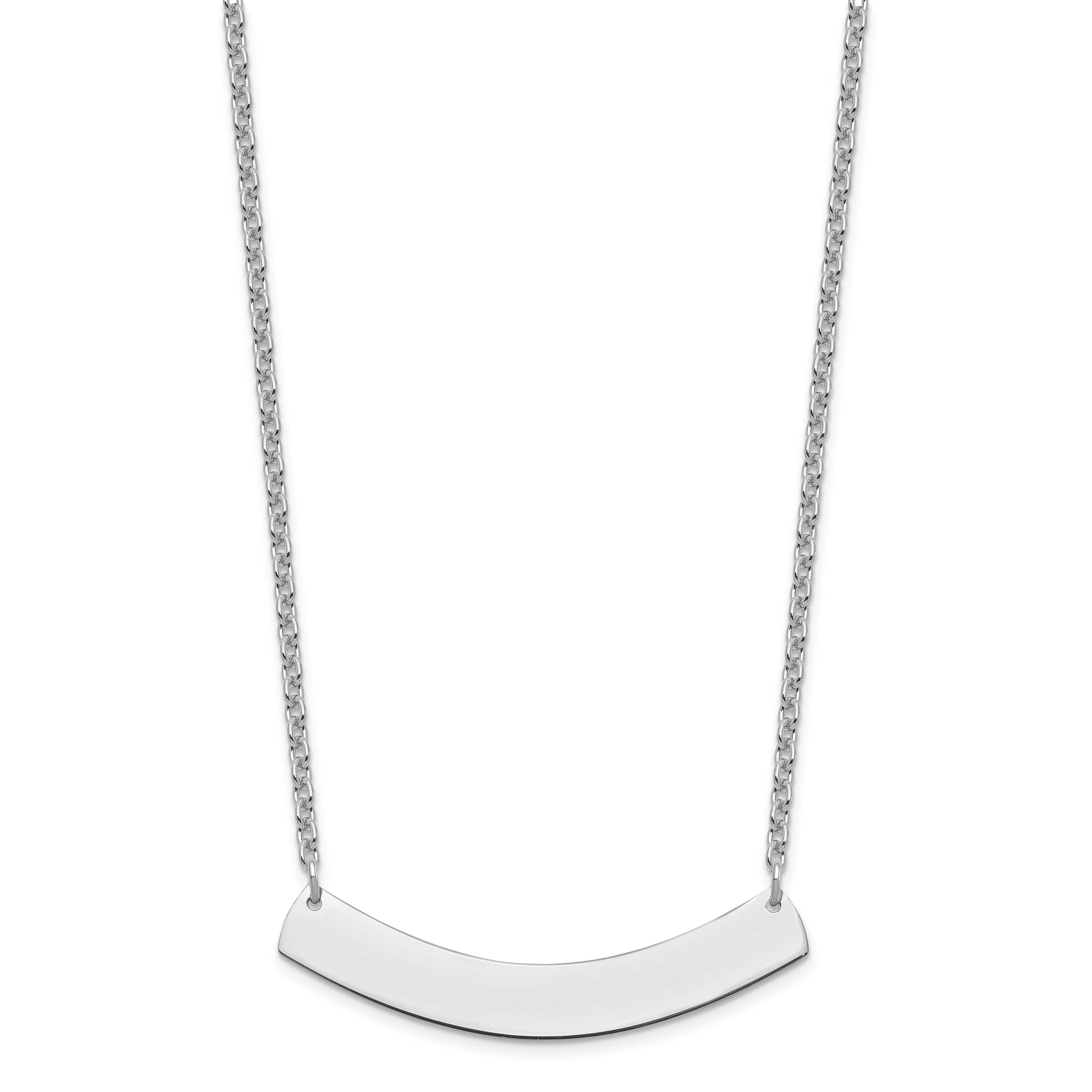 Sterling Silver Silver/Rhodium Plated Medium Curved Blank Bar Necklace