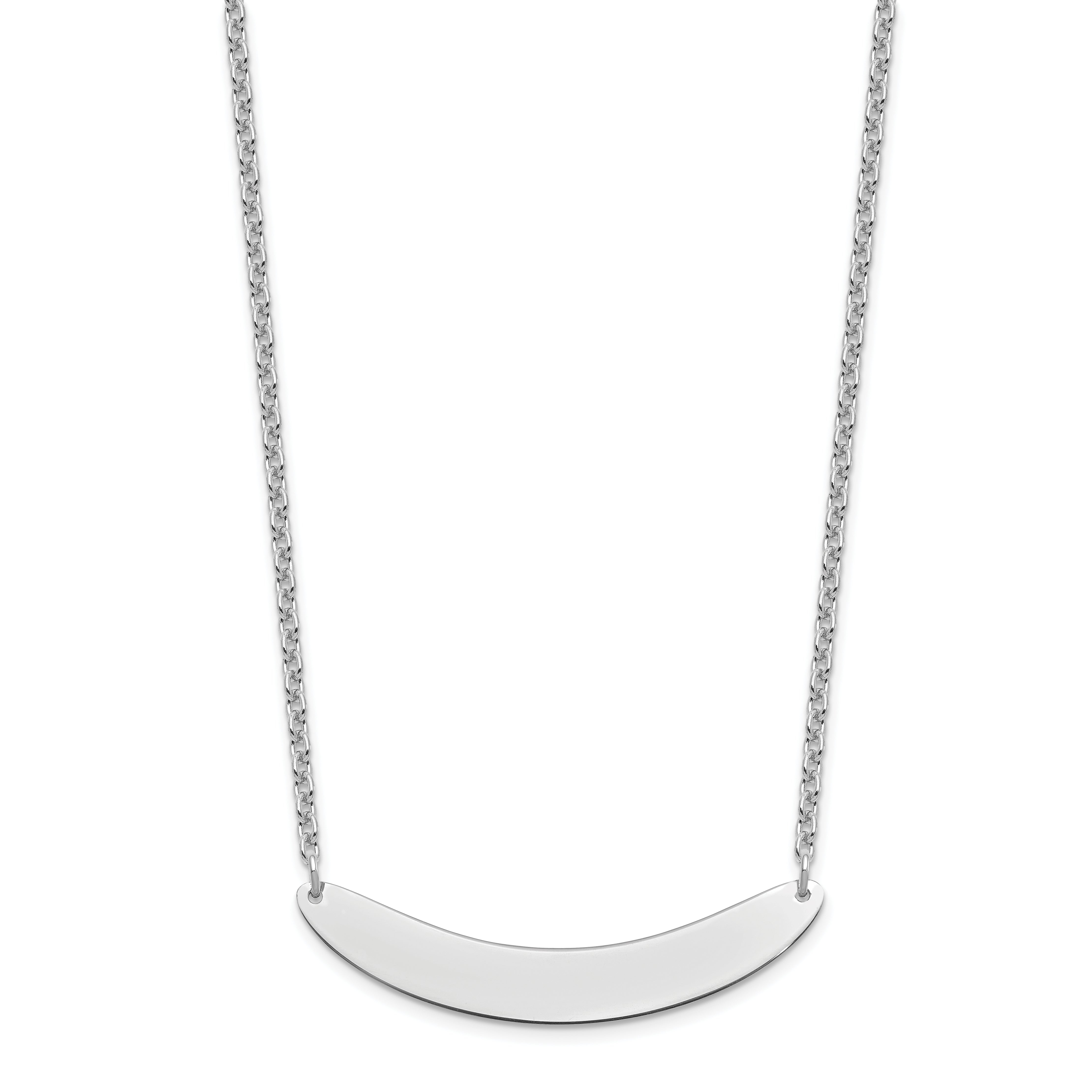 Sterling Silver Silver/Rhod Plated Medium Curved Blank Bar Necklace