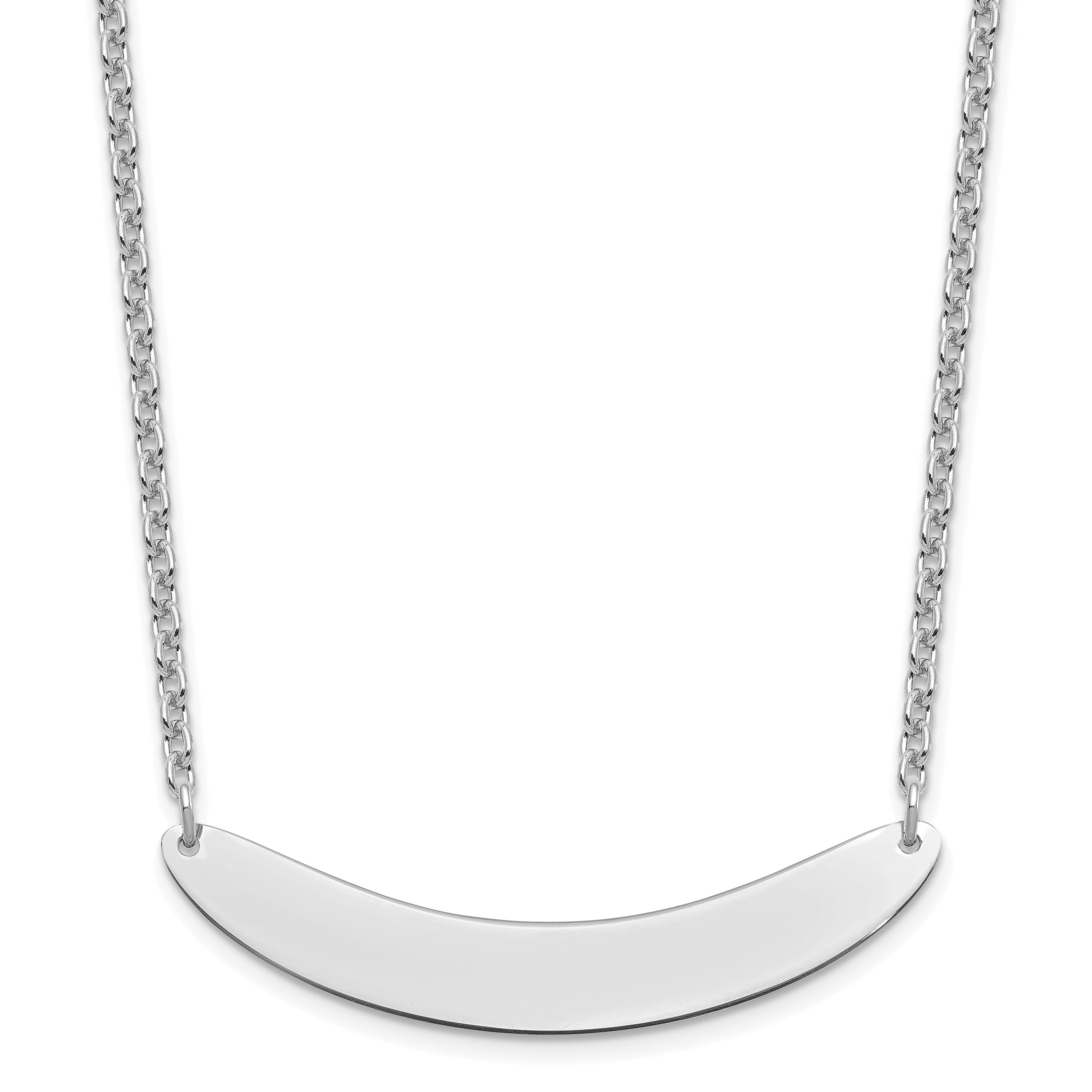 Sterling Silver Silver/Rhod Plated Medium Curved Blank Bar Necklace
