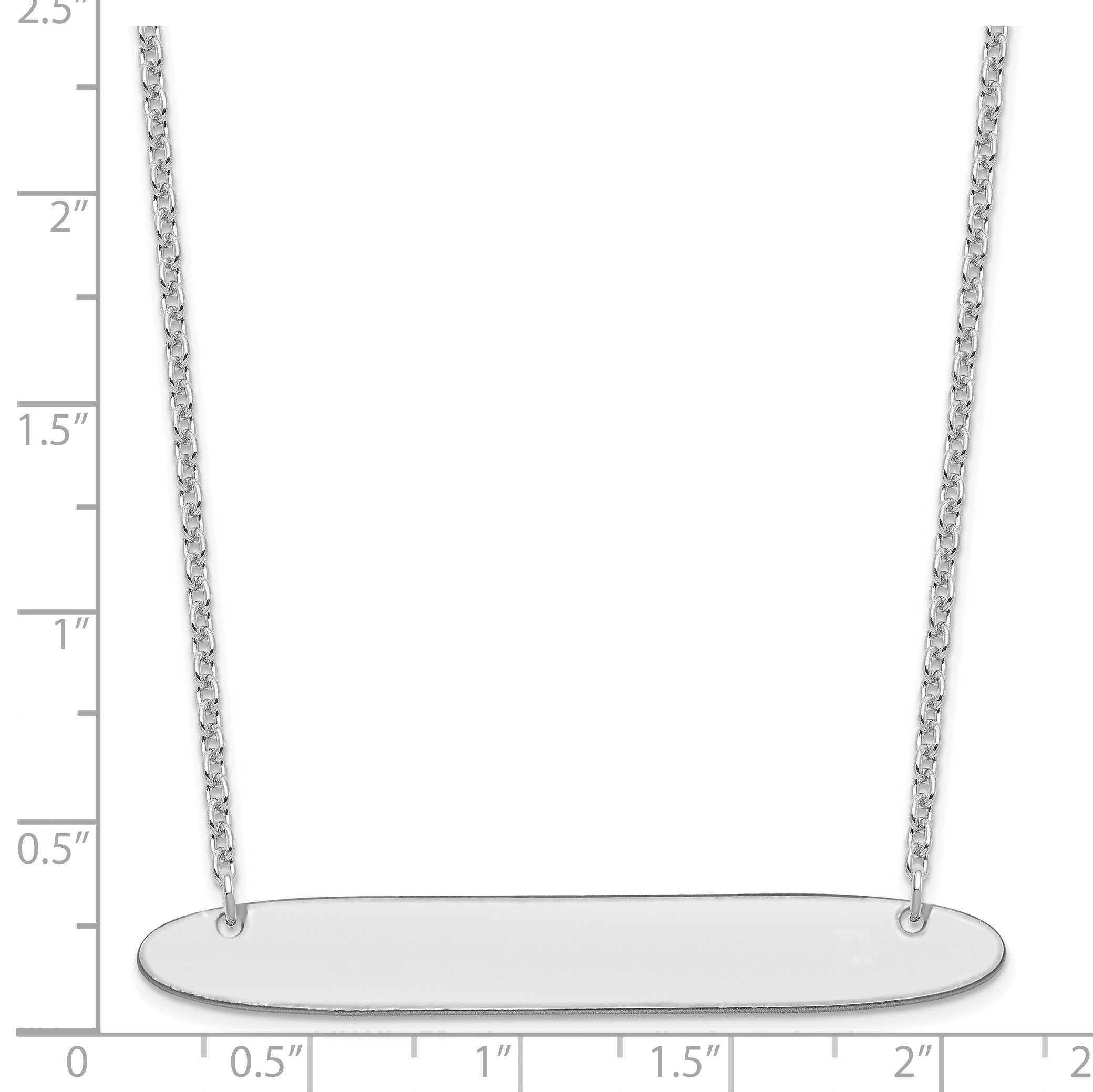 Sterling Silver Silver/Rhodium Plated Large Oblong Blank Bar Necklace