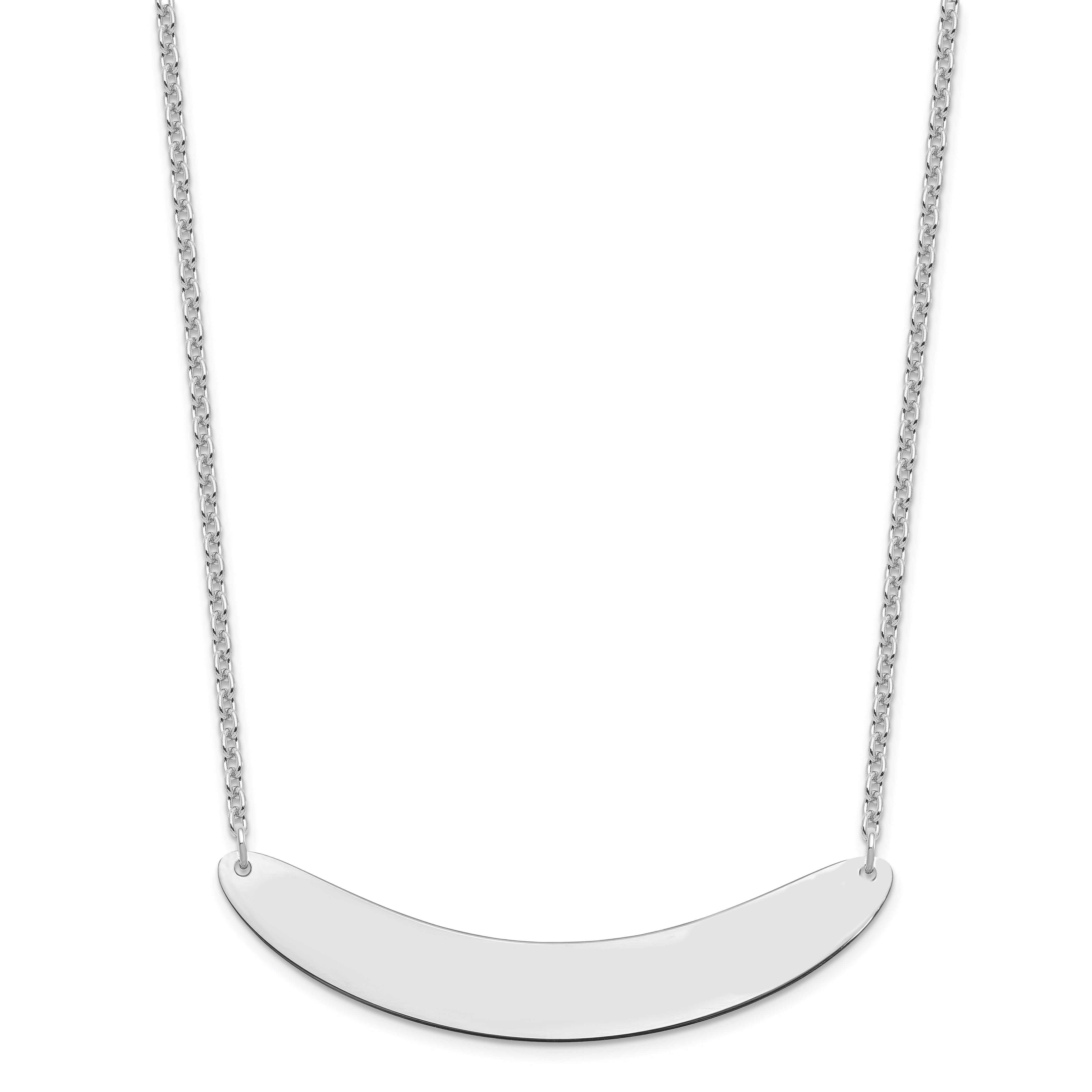 Sterling Silver Silver/Rhodium Plated Large Curved Blank Bar Necklace