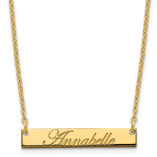 Gold Plated Sterling Silver/Gold Small Edwardian Script Bar Necklace