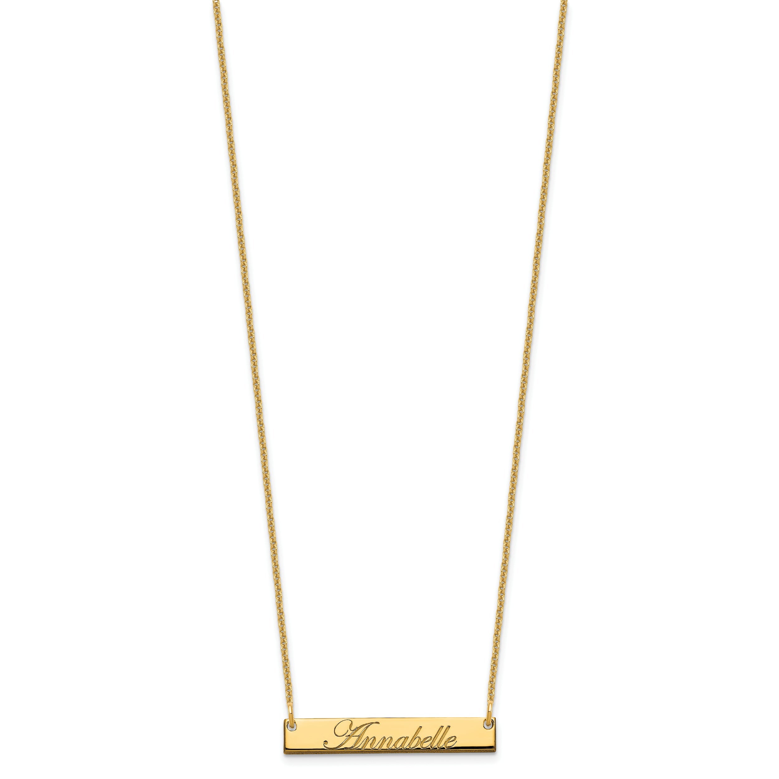 14K Yellow Gold Small Edwardian Script Bar Necklace