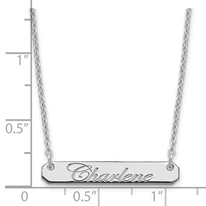 Sterling Silver Silver/Rhod Plated Small Edwardian Script Bar Necklace