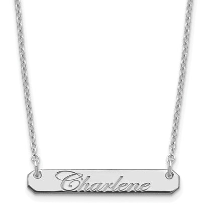 Sterling Silver Silver/Rhod Plated Small Edwardian Script Bar Necklace