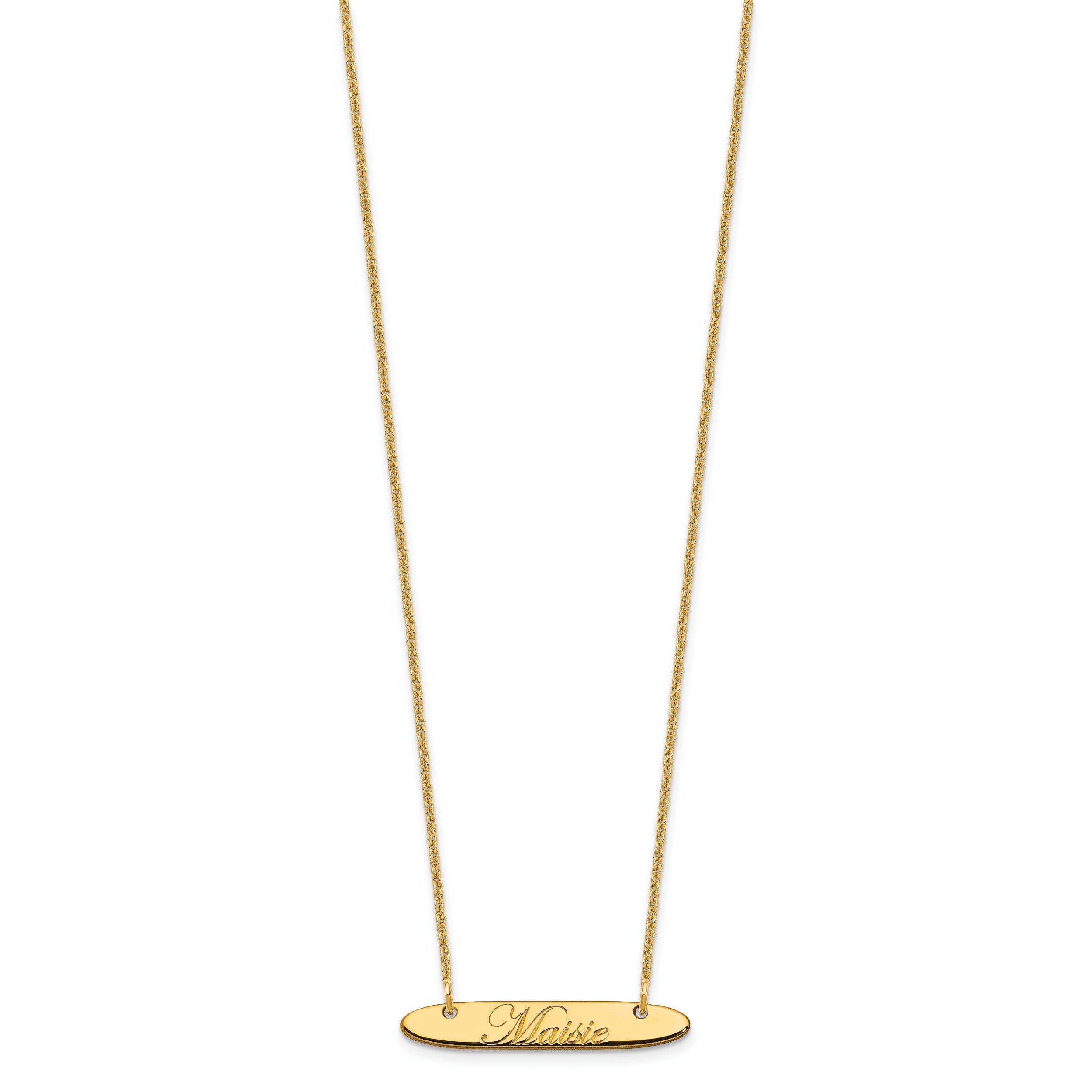 14K Yellow Gold Small Oblong Edwardian Script Bar Necklace