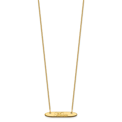 14K Yellow Gold Small Oblong Edwardian Script Bar Necklace