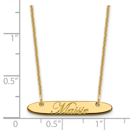 14K Yellow Gold Small Oblong Edwardian Script Bar Necklace