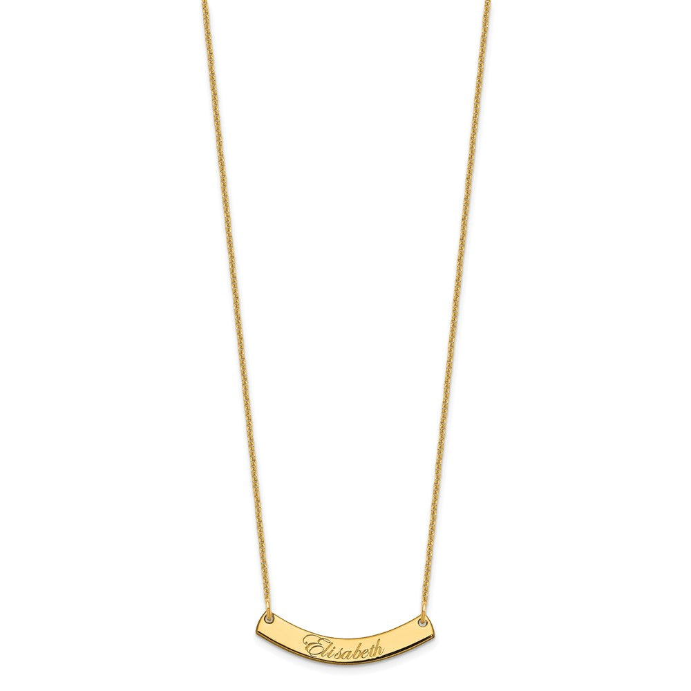 14K Yellow Gold Small Edwardian Script Curved Bar Necklace