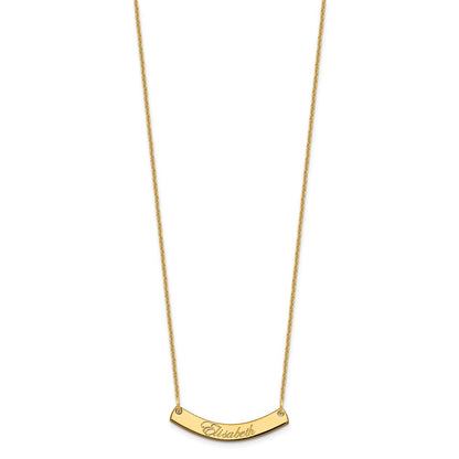 14K Yellow Gold Small Edwardian Script Curved Bar Necklace