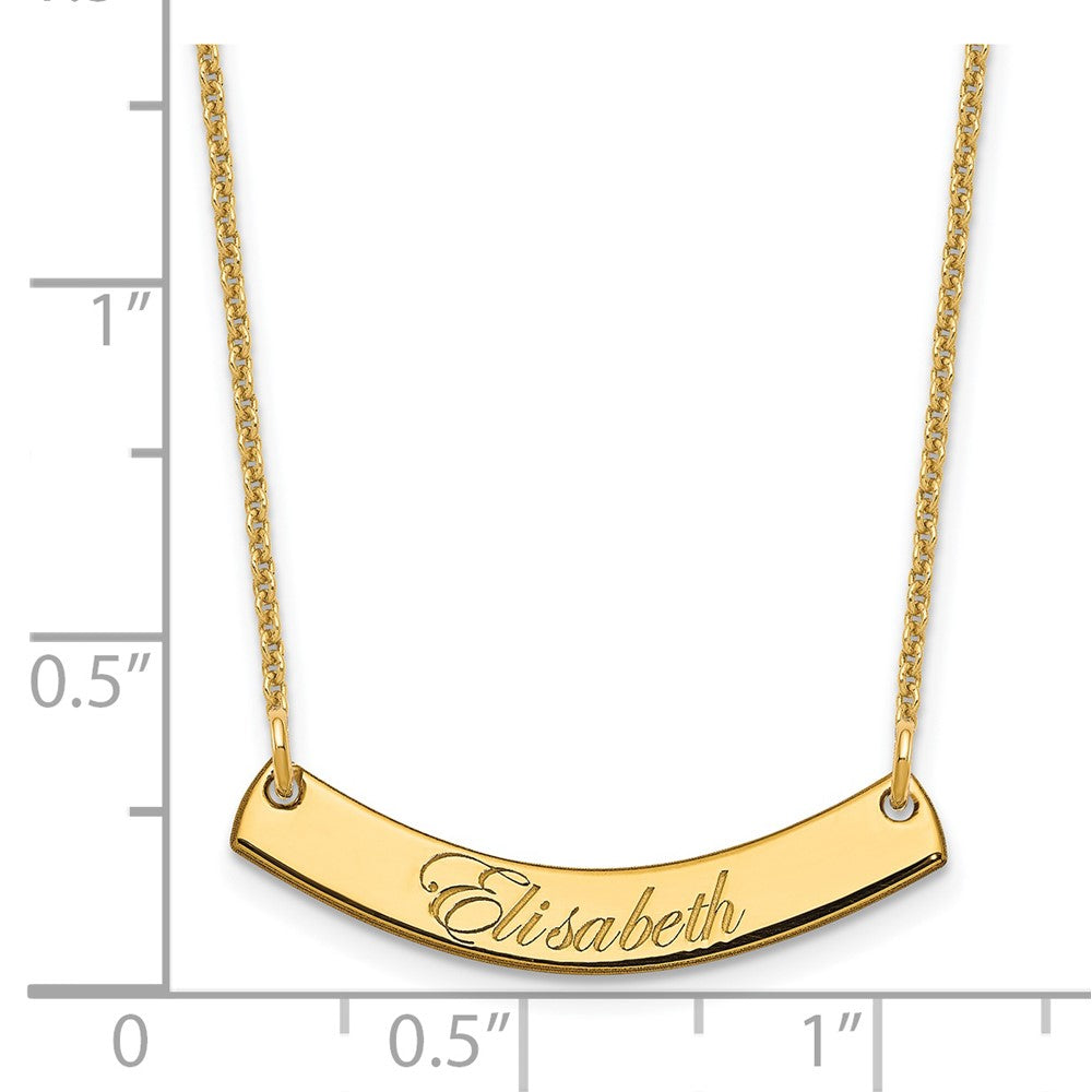 14K Yellow Gold Small Edwardian Script Curved Bar Necklace