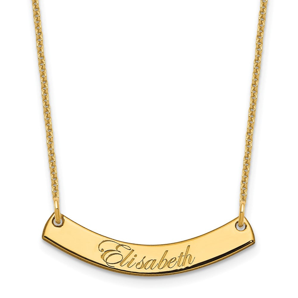 14K Yellow Gold Small Edwardian Script Curved Bar Necklace