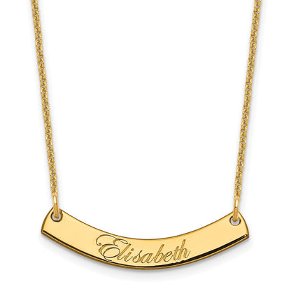 14K Yellow Gold Small Edwardian Script Curved Bar Necklace