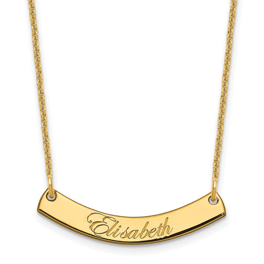 14K Yellow Gold Small Edwardian Script Curved Bar Necklace