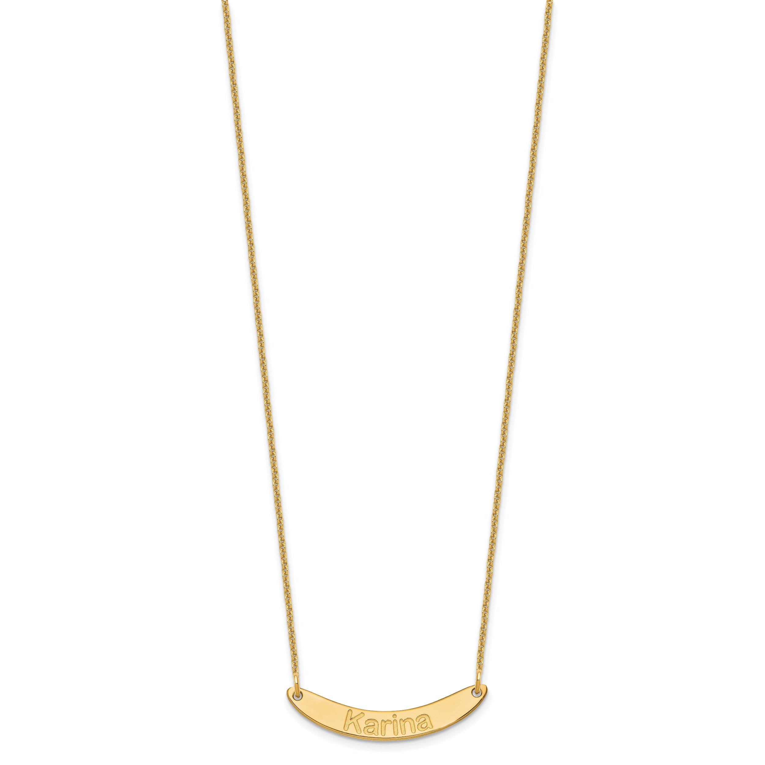14K Yellow Gold Small Arial Rounded Curved Bar Necklace