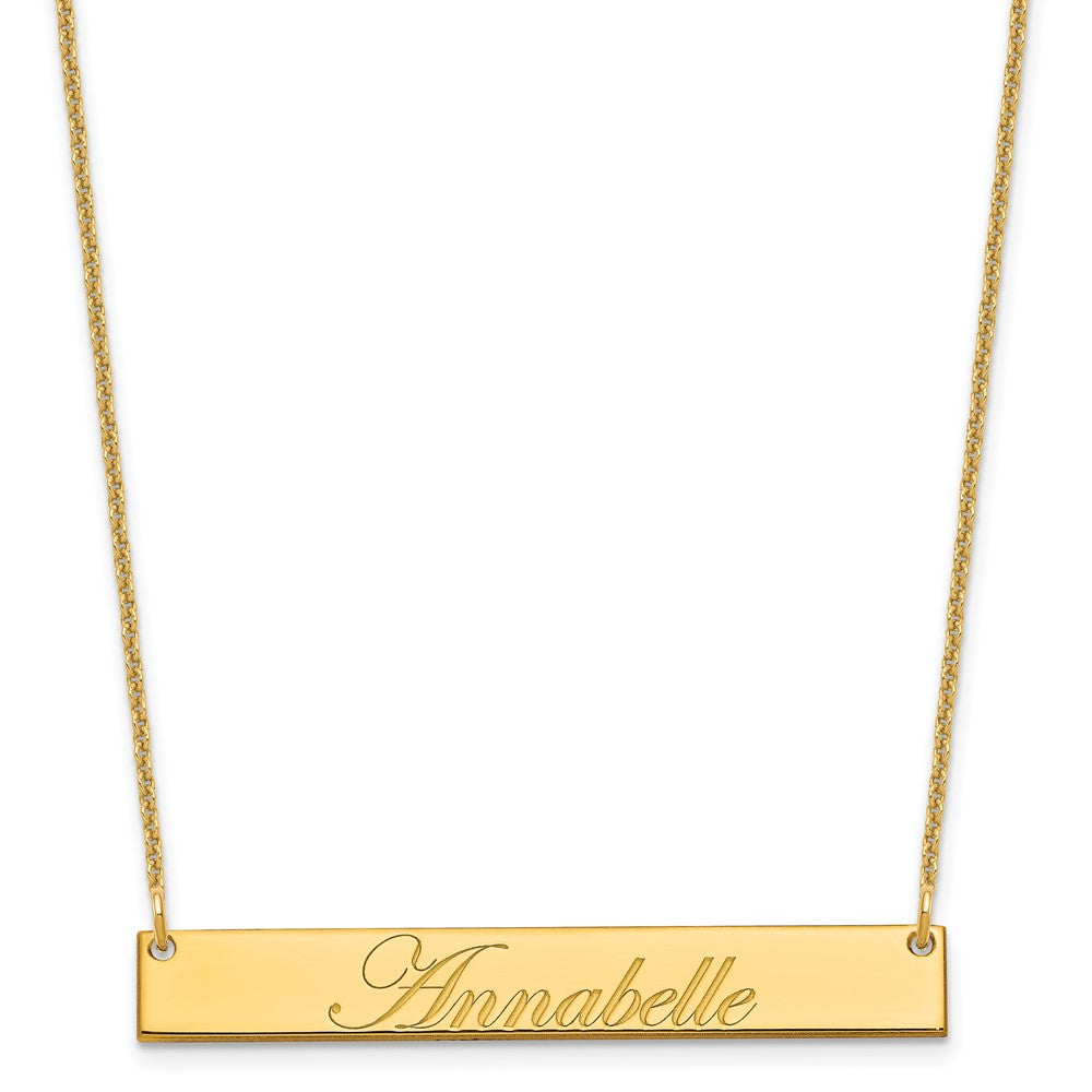 14K Yellow Gold Medium Edwardian Script Bar Necklace