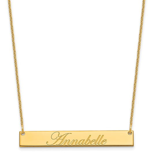 14K Yellow Gold Medium Edwardian Script Bar Necklace
