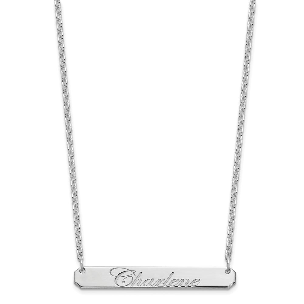 Sterling Silver Rhodium Plated Medium Edwardian Script Bar Necklace