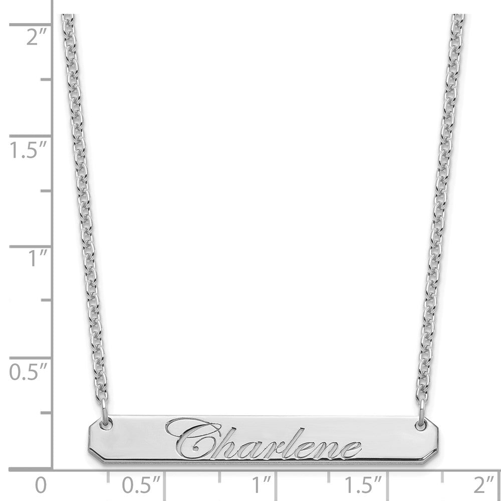 Sterling Silver Rhodium Plated Medium Edwardian Script Bar Necklace