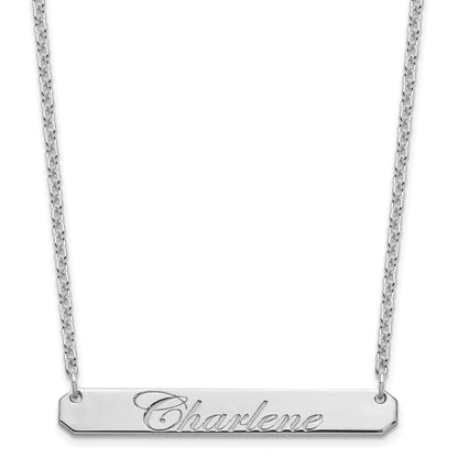 Sterling Silver Rhodium Plated Medium Edwardian Script Bar Necklace