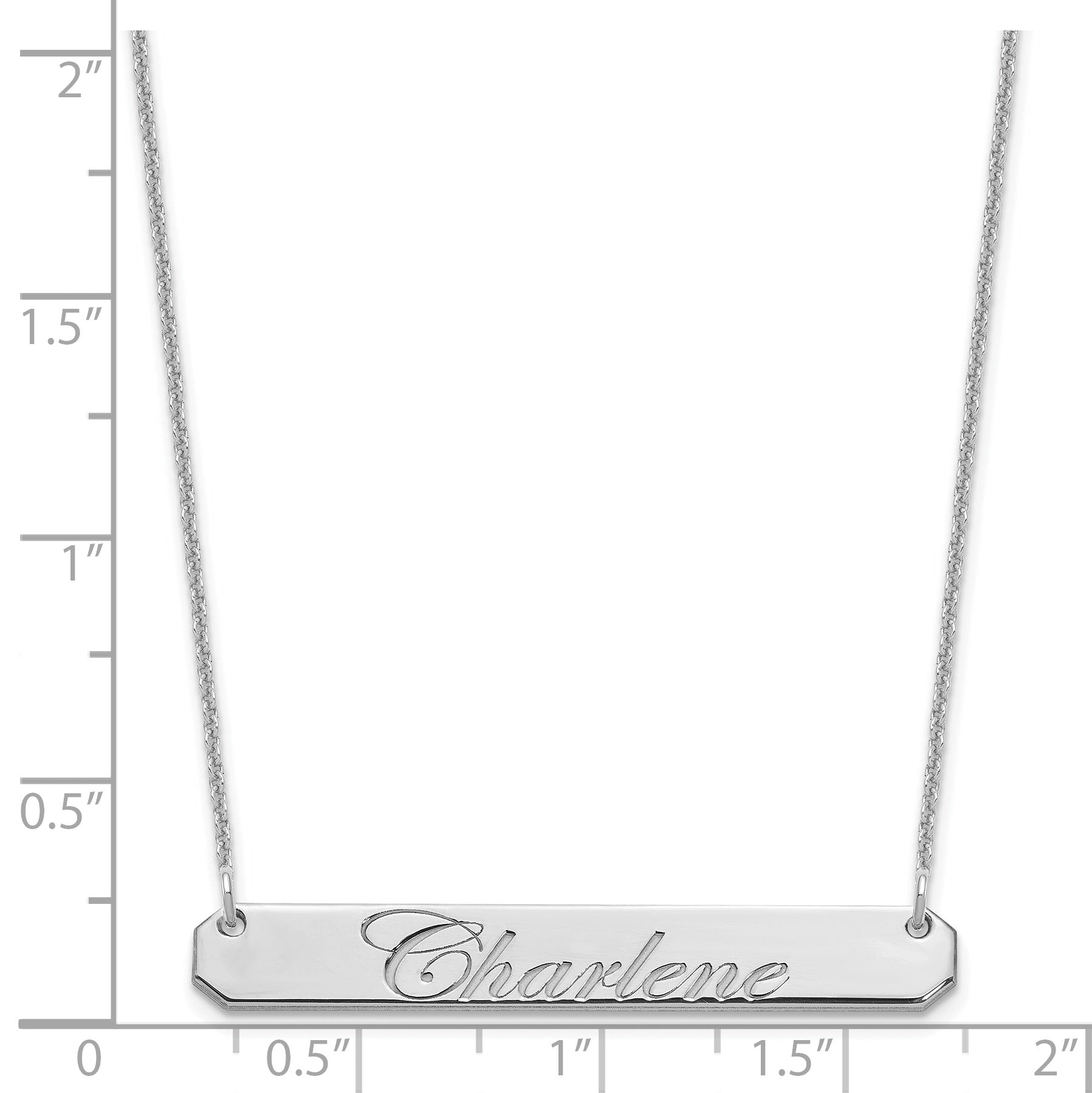 14K White Gold Medium Edwardian Scrript Bar Necklace
