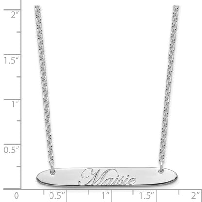 Sterling Silver Rhodium Plated Medium Oblong Edwardian Script Bar Necklace