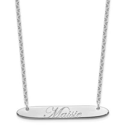 Sterling Silver Rhodium Plated Medium Oblong Edwardian Script Bar Necklace