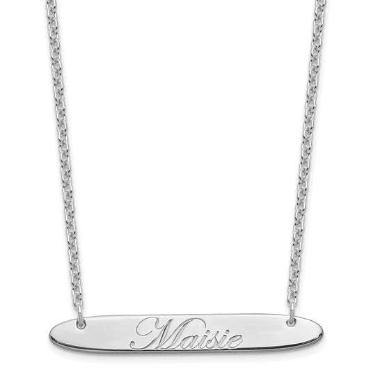 Sterling Silver Rhodium Plated Medium Oblong Edwardian Script Bar Necklace