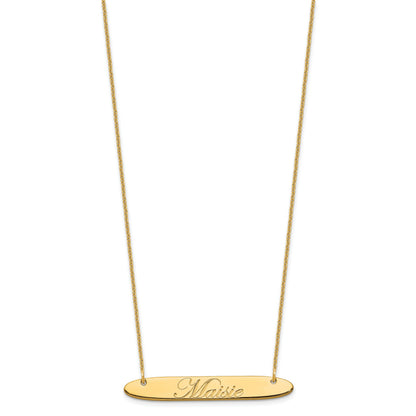 14K Yellow Gold Medium Oblong Edwardian Script Bar Necklace
