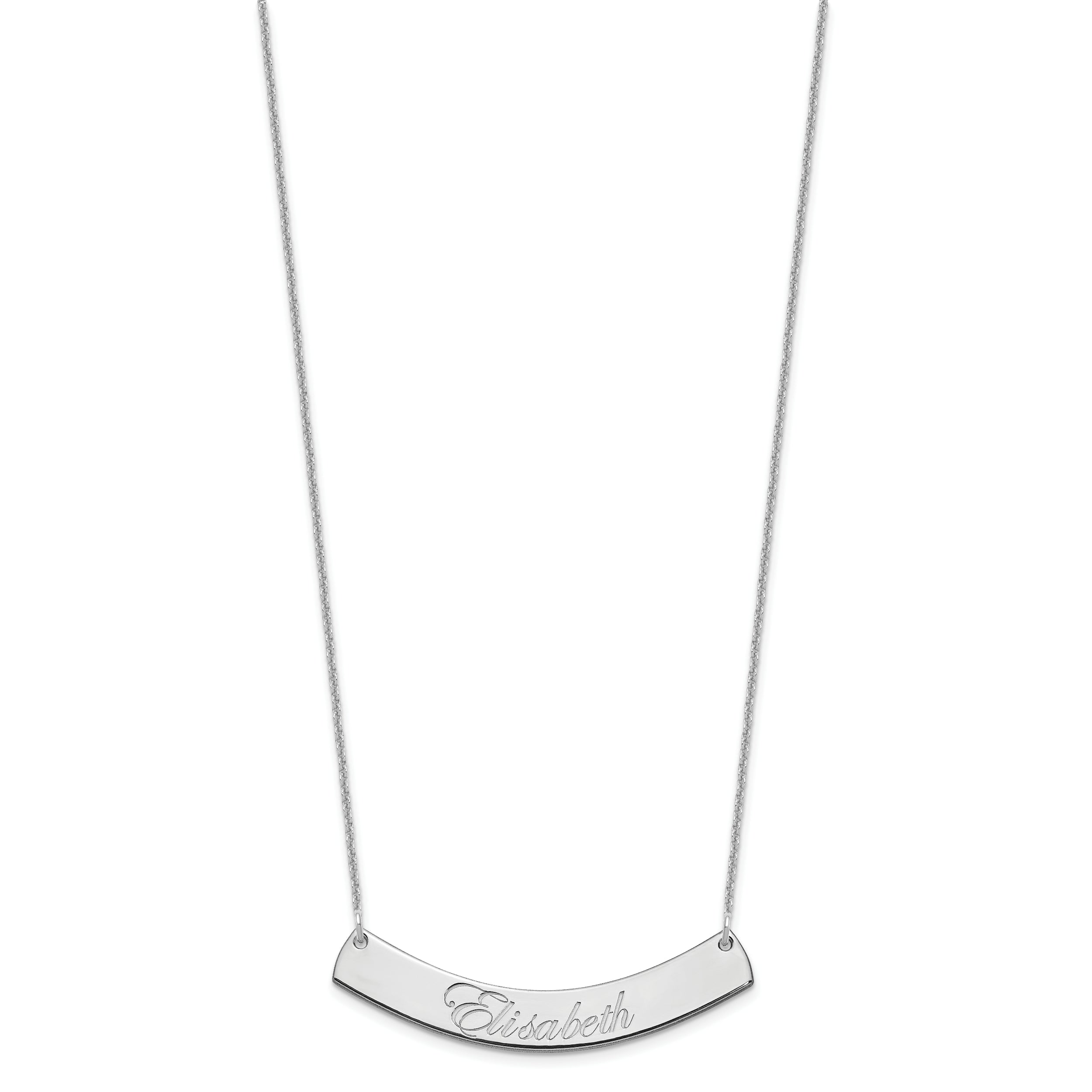 14K White Gold Medium Edwardian Scrript Curved Bar Necklace