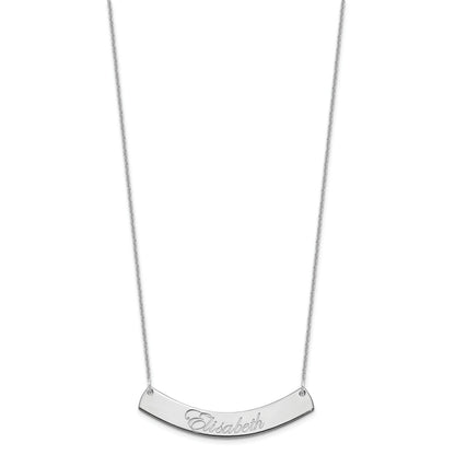 14K White Gold Medium Edwardian Scrript Curved Bar Necklace
