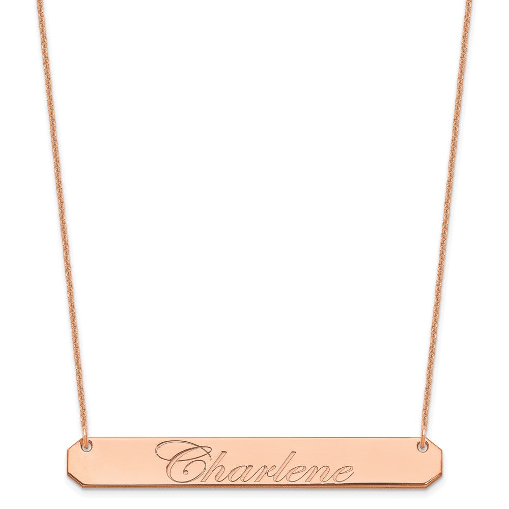 14K Rose Gold Large Edwardian Script Bar Necklace