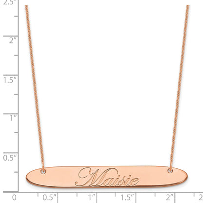 14K Rose Gold Large Oblong Edwardian Script Bar Necklace