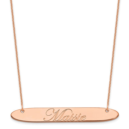 14K Rose Gold Large Oblong Edwardian Script Bar Necklace
