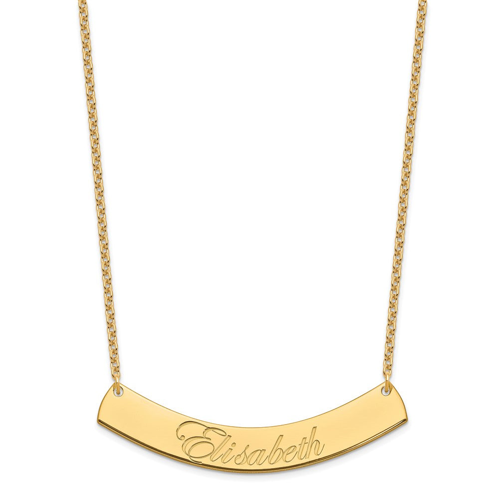 Gold Plated Large Edwardian Script Curved Bar Necklace