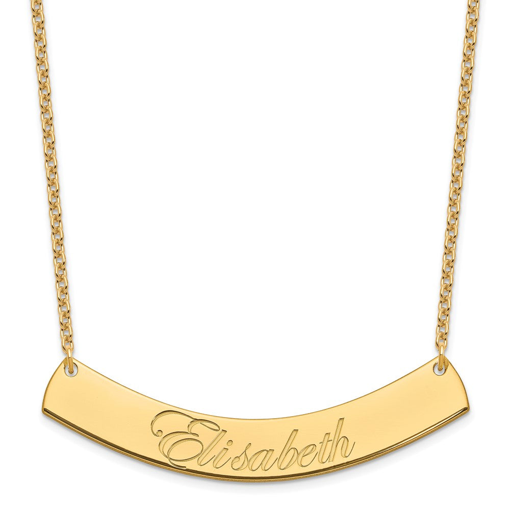 Gold Plated Large Edwardian Script Curved Bar Necklace