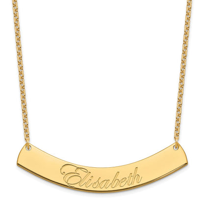 Gold Plated Large Edwardian Script Curved Bar Necklace