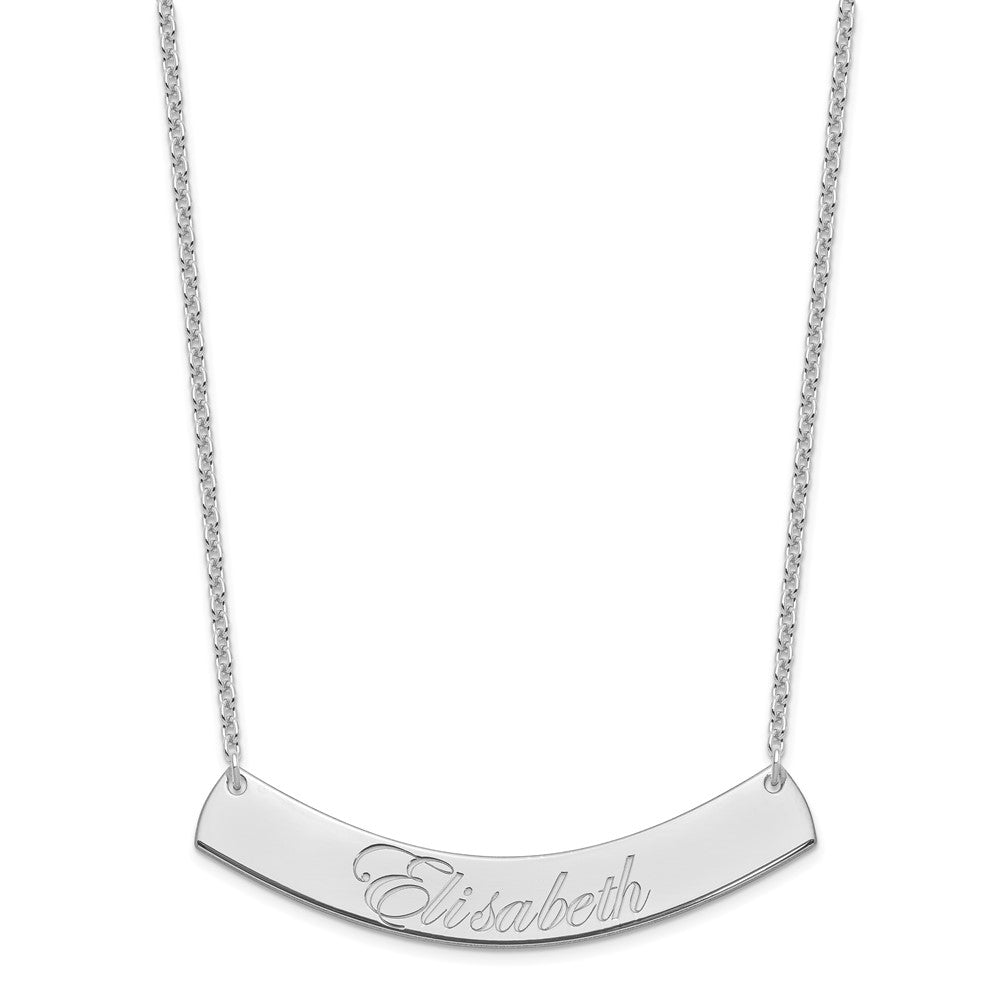 Sterling Silver Rhodium Plated Large Edwardian Script Curved Bar Necklace