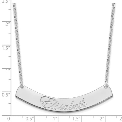 Sterling Silver Rhodium Plated Large Edwardian Script Curved Bar Necklace