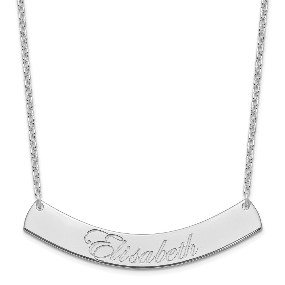 Sterling Silver Rhodium Plated Large Edwardian Script Curved Bar Necklace