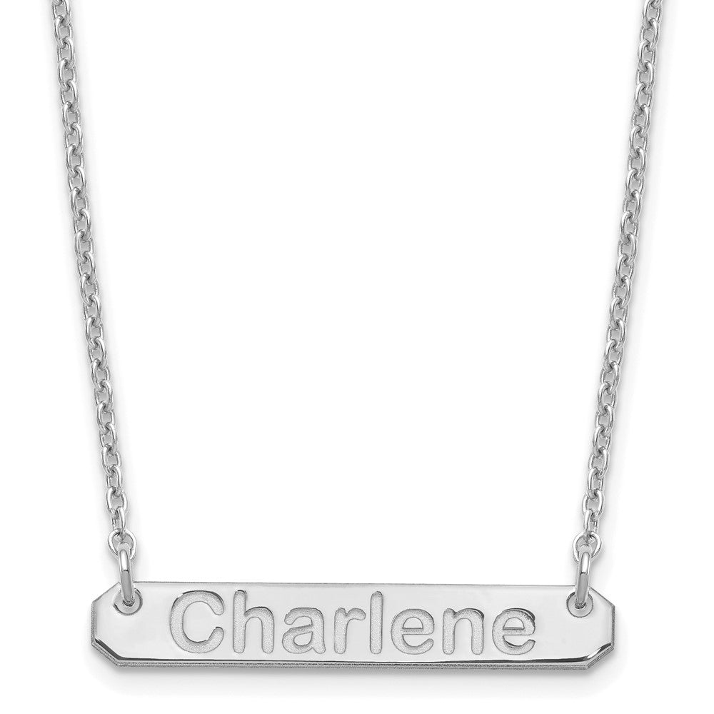 Sterling Silver Rhodium Plated Small Polished Arial Rounded Bar Necklace