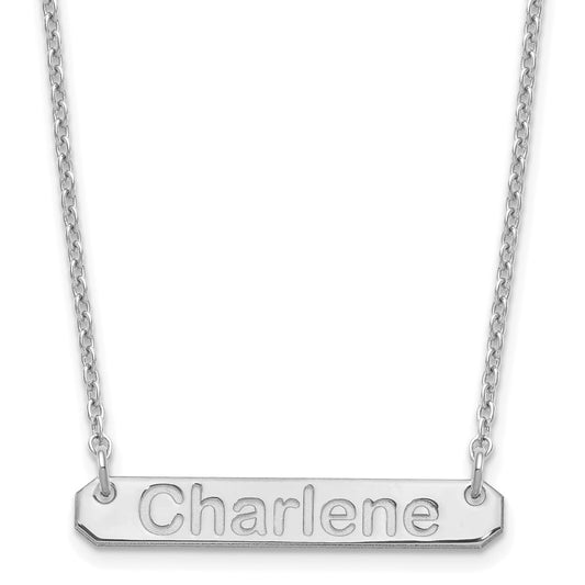 Sterling Silver Rhodium Plated Small Polished Arial Rounded Bar Necklace