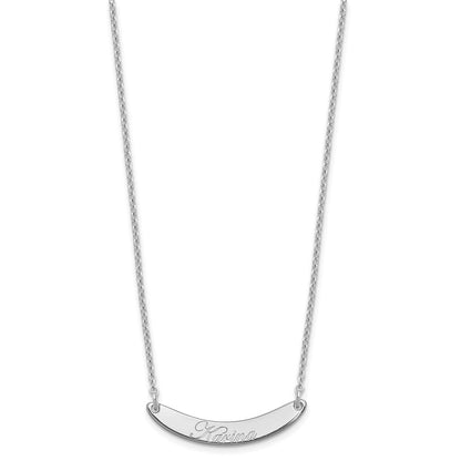 Sterling Silver Rhod Plated Small Edwardian Script Curved Bar Necklace