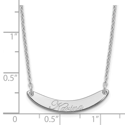 Sterling Silver Rhod Plated Small Edwardian Script Curved Bar Necklace