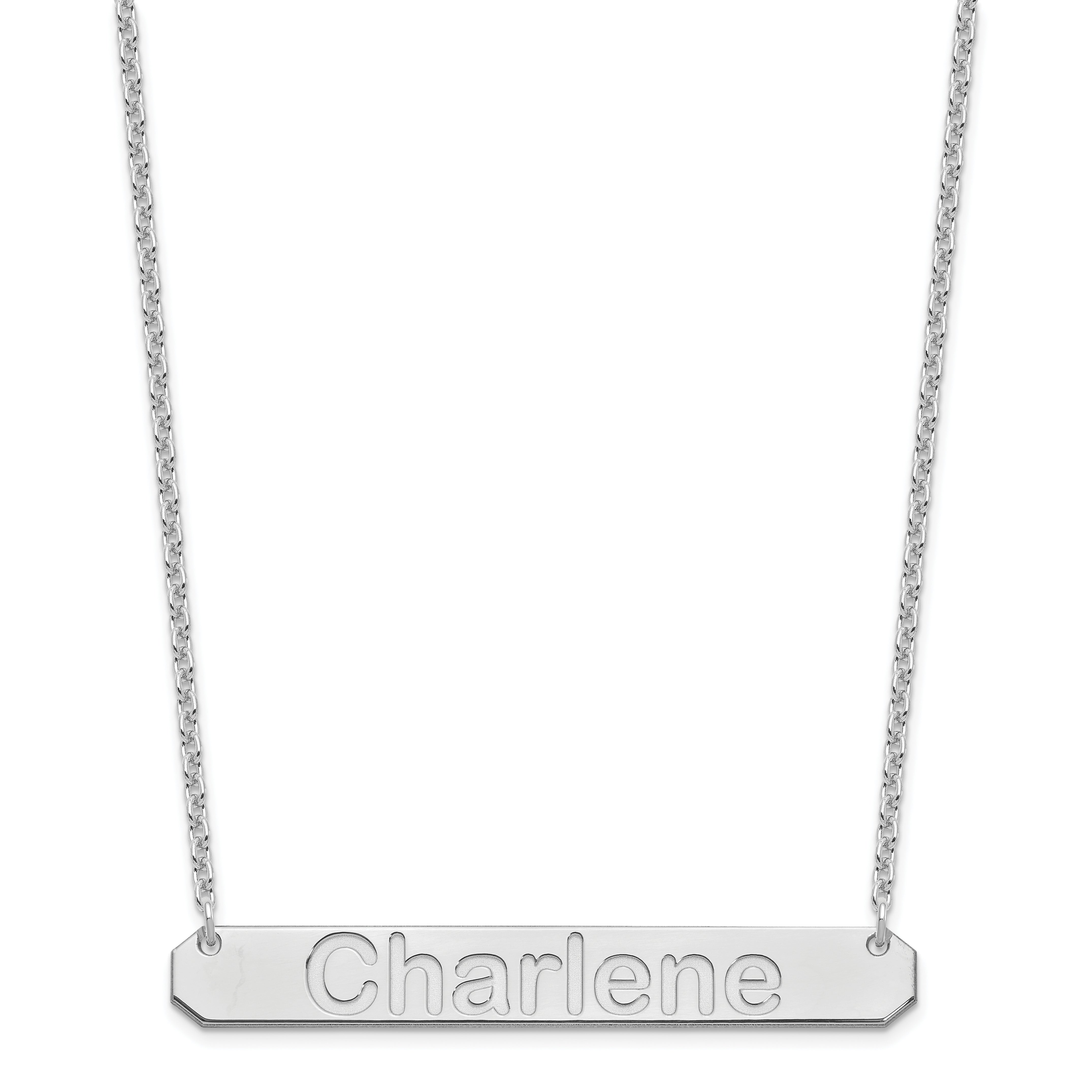 Sterling Silver Silver/Rhodium Plated Large Arial Rounded Bar Necklace
